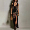 Digital Print Sleeveless Split Maxi Dress – High-Waist V-Neck Long Dress for Women by FitiqueFit