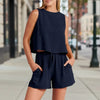 Women's Sleeveless Top & Wide-Leg Shorts Set – Retro Street Style by FitiqueFit