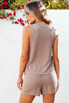 Black Corded Sleeveless Top and Pocketed Shorts Set