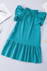 Green Tiered Ruffled Sleeves Mini Dress with Pockets