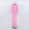 Women's Knitted Plus Fluff Hooded Short Top Wide Leg Pants Two-piece Set