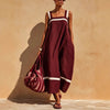 Women's Contrast Strap Casual Loose Midi Dress – Linen Blend by FitiqueFit