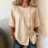 Women's Linen Lace-Up Button Shirt – 3/4 Sleeve Asymmetric by FitiqueFit