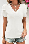 Mist Green Petal Sleeve Waffle Knit V Neck T-Shirt