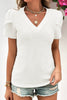 Mist Green Petal Sleeve Waffle Knit V Neck T-Shirt