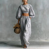 Women's Puff-Sleeve Crew-Neck Two-Piece Set with Pockets by FitiqueFit