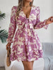Feminine Lilac Ruffled Printed Long Sleeve Dress Summer Cute Midi Dress by Stevvex