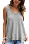 Black Scoop Neck Waffle Knit Splicing Flowy Vest