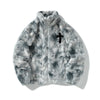 Retro Cross Embroidered Lambswool Faux Rabbit Fur Coat Men And Women Loose Couple Cotton Clothes