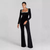 Women’s Diamond-Encrusted Square-Collar Flared Jumpsuit by FitiqueFit