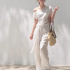 Linen Off-Shoulder Asymmetric Casual Set – 2 Colors, S–L by FitiqueFit