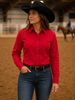 Black Crystal Turn & Burn Classic Fit Button-Up Rodeo Shirt -Red by Neon Spur