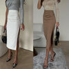 European And American Fashionable With Side-slit Solid Color Stretch Slim Skirt