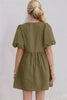 Elegant Ruched Puff Sleeve Mini Dress Vintage Bow Detail Cute Short Dress for Women by Stevvex