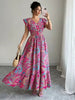 Women's V-Neck Floral Print A-Line Midi Dress – High Waist Sleeveless by FitiqueFit
