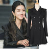 Double-breasted black slim trench coat