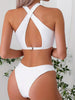 Bikini Criss Cross Neck 2 Piece High Cut Flattering Swimsuit for Women – Elegant Solid Color Bikini Set with Stretchy Cross Strap Detailing – Comfortable and Stylish Swimwear for Poolside Lounging Beach Days & Summer Vacations by Stevvex
