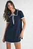 Ruffle Trimmed Collar Fine Knit Mini Dress For Women – Ruffle Mini Dress, Fine Knit Dress, Collar Dress, Feminine Mini Dress, Chic Knit Dress by Stevvex