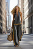 Women’s Contrast Color Sleeveless Vest and Wide-Leg Pants Set by FitiqueFit