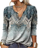Women's Ethnic Print V-Neck Long Sleeve Loose T-Shirt by FitiqueFit