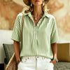 Women's Striped Short-Sleeve Shirt with Turn-Down Collar by FitiqueFit