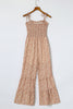 Dusk Blue Floral Print Spaghetti Straps Smocked Wide Leg Jumpsuit