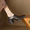 Women's British Style Square Toe Chunky Heel Pumps – Deep Vamp Studded by FitiqueFit