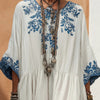 Women's Printed Batwing Sleeve Midi Dress – Loose Fit Linen Blend by FitiqueFit