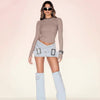 Women's Light Blue Denim Mini Skirt – Bodycon Cross-Over Buckle Design by FitiqueFit