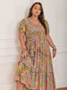 Plus Size Printed V-Neck Short Sleeve Maxi Dress Elegant & Flowy Summer Dress For Girls by Stevvex