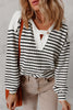 Black Stripe Textured Hooded V Neck Casual Long Sleeve Top by Wild and Free Boutique