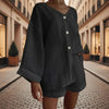 Women's Cotton Linen Shirt & Shorts Set – Long Sleeve, Button, Casual 2-Piece by FitiqueFit