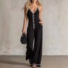 Women's V-Neck Backless Wide-Leg Jumpsuit – High Waist Casual by FitiqueFit