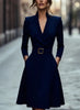 V-Neck Long Sleeve Swing Dress – Women's Autumn Winter Midi Dress by FitiqueFit