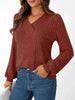 Ribbed Knit V-Neck Long Sleeve T-Shirt by Simply Love