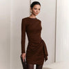 Side Pleated Ribbon Detail Figure-Hugging High Waist Semi-Formal Mini Dress by FitiqueFit