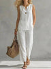 Women's Sleeveless V-Neck Top & Full-Length Pants Two-Piece Set by FitiqueFit