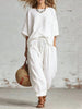 Women's Solid Color Loose Casual Set – T-Shirt & Ankle Pants by FitiqueFit