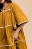Tassel Contrast Trim Tie Neck Half Sleeve Tiered Dress For Women – Bohemian Inspired Tiered Dress with Tassel Accents and Contrast Trim for a Playful Look by Stevvex