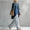 Women's Striped Batwing-Sleeve Loose Linen Two-Piece Set by FitiqueFit