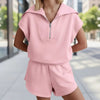 Half-Zip Lapel Sweatshirt & Shorts Two-Piece Set | 6 Colors by FitiqueFit