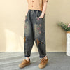 Patchwork Embroidered Cropped Harem Pants – Women's Wide Leg High Waist Denim by FitiqueFit