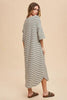 Striped Round Neck Midi Dress Soft & Stylish Classic Design Long Dress by Stevvex