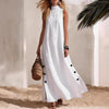 Cotton Linen Sleeveless Midi Dress – Side Slits & Loose Fit by FitiqueFit