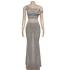 Spring Women Clothing Sexy Oblique Shoulder Backless Top Solid Color Slim Skirt Set Women