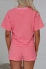 Rose Stripe Side Split Knit Tee Drawstring Shorts Set by Wild and Free Boutique