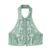 Spring Plate Floral Embroidery Halter Breasted Small Top Embroidery Mini Mid Length Skirt Set