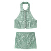 Spring Plate Floral Embroidery Halter Breasted Small Top Embroidery Mini Mid Length Skirt Set