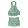 Spring Plate Floral Embroidery Halter Breasted Small Top Embroidery Mini Mid Length Skirt Set