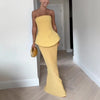 Women Clothing Sexy Sleeveless Tube Top Stitching Pleated Skirt Sets